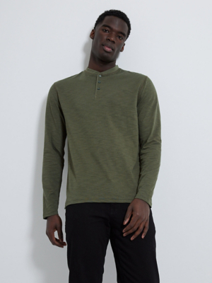 Khaki Henley Neck Long Sleeve Top Men at ASDA