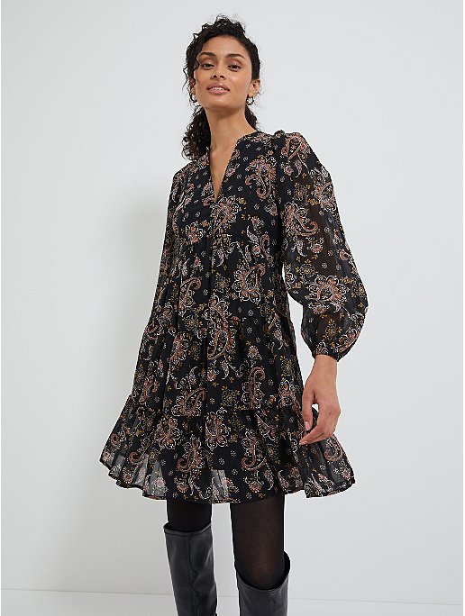 Black Paisley Chiffon Mini Dress | Women | George at ASDA