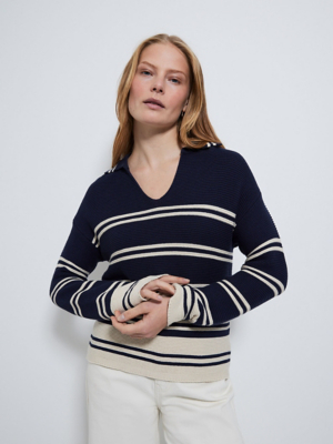 Navy Striped Collared Jumper Women at ASDA