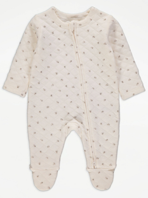 Cream Floral Quilted Way Zip Sleepsuit