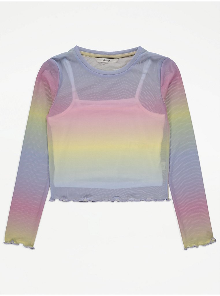 Ombre Iridescence Holographic Long Sleeves Mesh Top, Blue Pink Women's Mesh  Long Sleeves T-shirt -  Australia