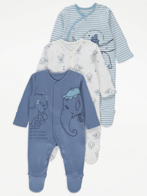 Baby Sleepsuit Dumbo Sleepsuit Disney Dumbo Blue Sleepsuits Pack Baby  George At ASDA