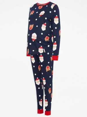Maternity Navy Long Sleeve Christmas Pyjamas Lingerie at ASDA