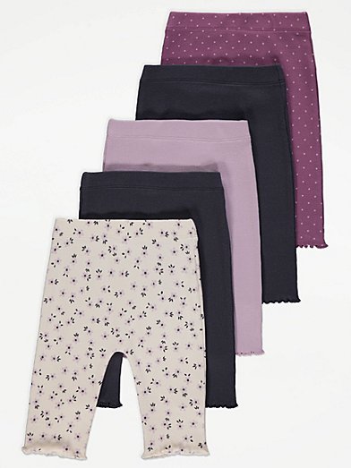 Assorted Floral Print Ribbed Leggings 5 Pack, Baby