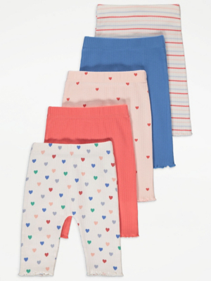 Bright Ribbed Leggings 5 Pack Baby at ASDA