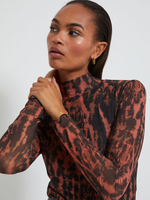 Rust Tie Dye Mesh High Neck Top Women at ASDA