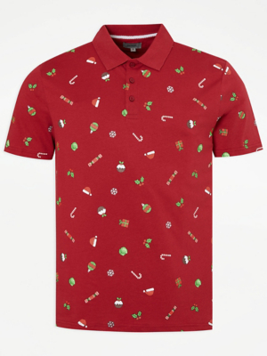Red Christmas Polo Top Men at ASDA