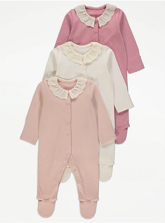 Broderie Collared Sleepsuits 3 Pack