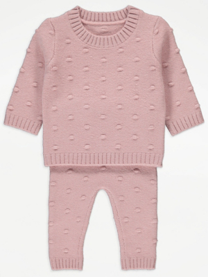 Pink Bobble Knitted Jumper and Trousers Outfit Sale Offers