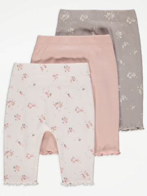 Pastel Pink Ditsy Floral Ribbed Leggings Pack