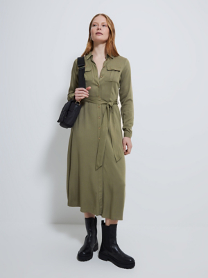 Khaki Belted Utility Midi Shirt Dress Women at ASDA