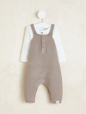 Billie Faiers Tan Knitted Dungarees and Bodysuit Outfit Baby