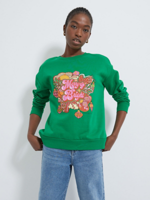 Green Merry u0026 Bright Christmas Illustrated Sweatshirt | Women | George at  ASDA
