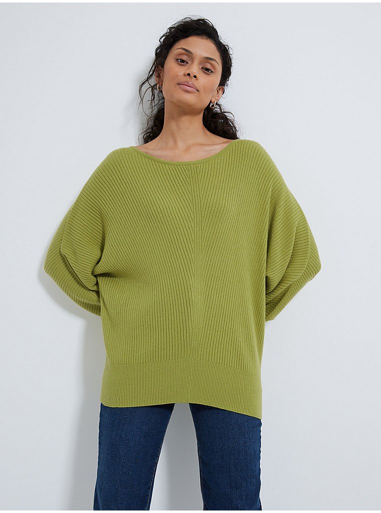 Green Batwing Knitted Jumper