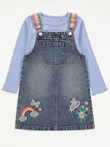 Bluey Embroidered Denim Pinafore and Striped Top Outfit | Kids | George ...