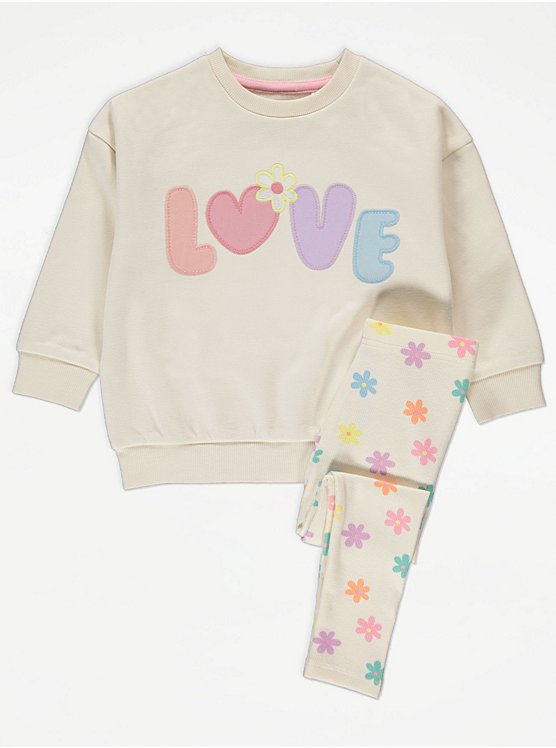 Cream Love Sweatshirt and Leggings Outfit, Kids