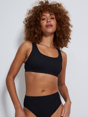 Black Textured High Waisted Bikini Bottoms Women at ASDA