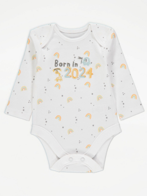 White Born in 2024 Long Sleeve Bodysuit Baby at ASDA