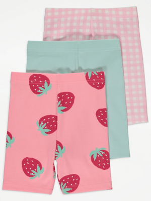 Strawberry Cycling Shorts 3 Pack Kids at ASDA