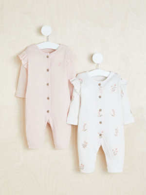 Billie Faiers Ribbed Frill All In Ones 2 Pack Baby at ASDA