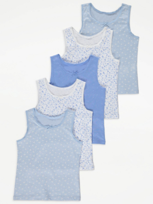 Blue Floral Vests 5 Pack Kids at ASDA