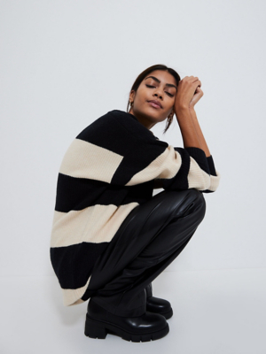 Striped V Neck Tunic Jumper Mini Dress Women at ASDA