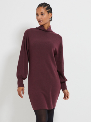 Burgundy Ribbed Mini Jumper Dress