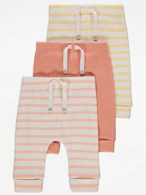 Bright Striped Ribbed Leggings 3 Pack Baby at ASDA