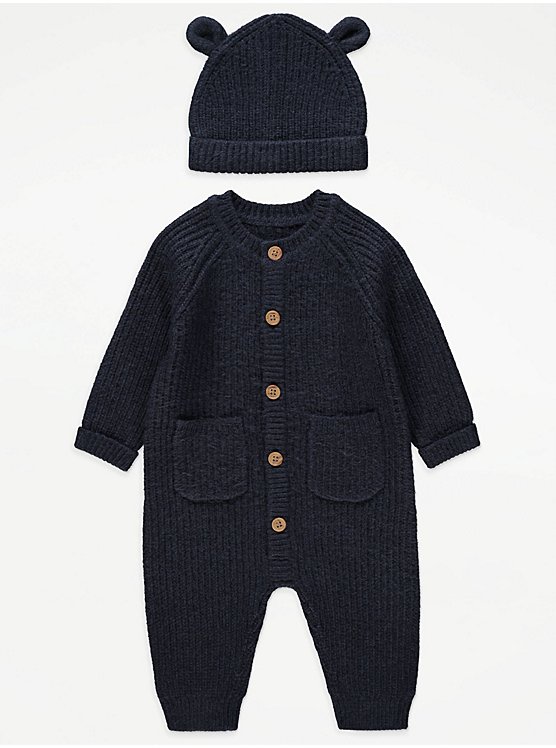 Navy Knitted All In One and Hat Outfit
