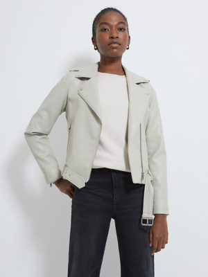 Stone Faux Leather Biker Jacket Women at ASDA