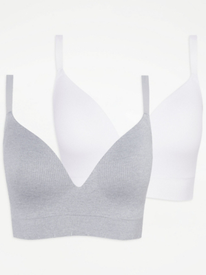 DD+ Soft Comfort Ribbed Seam Free Bra 2 Pack Lingerie at ASDA