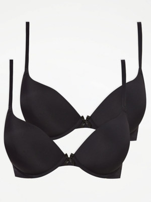 Black 2 Sizes Bigger Plunge Bras 2 Pack Lingerie at ASDA