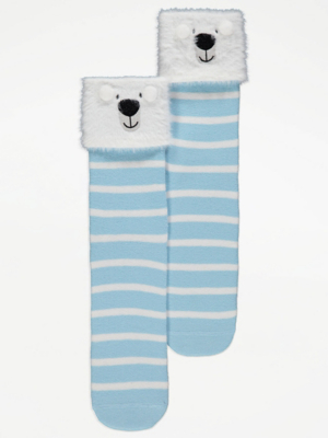 Blue Striped Polar Bear Fluffy Socks Lingerie at ASDA
