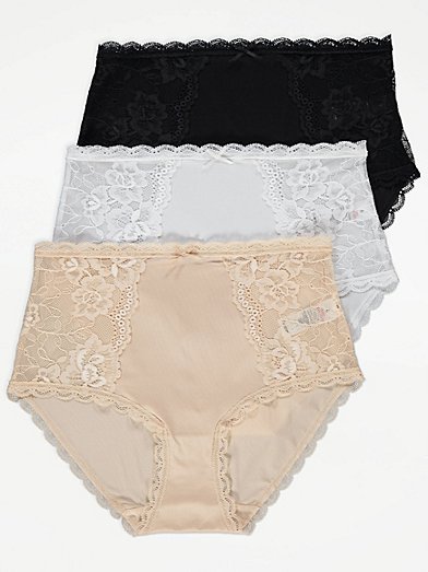 Lace Full Brief Knickers 3 Pack, Lingerie