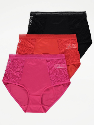 Bright Floral Mesh Full Brief Knickers 3 Pack Lingerie at ASDA