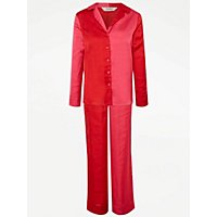 Red Satin Long Sleeve Shirt Pyjamas