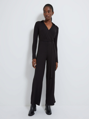 Black Ribbed Collared Jumpsuit Women at ASDA