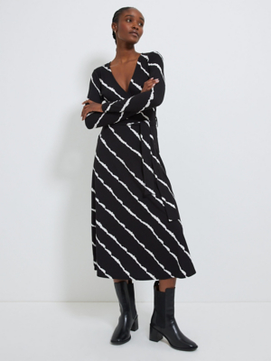 Black Zebra Print Ribbed Wrap Midi Dress | Women | George at ASDA