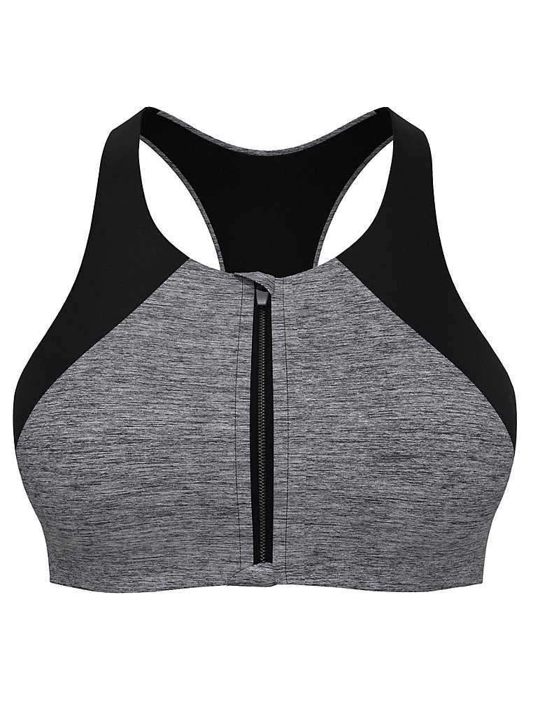 Charcoal High Impact Zip Front Sports Bra