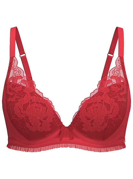 Entice Red Rose Embroidered Plunge Padded Bra, Lingerie