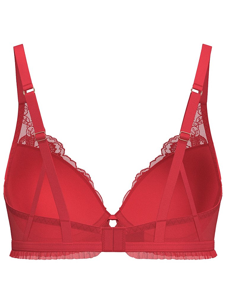 Entice Red Rose Embroidered Plunge Padded Bra, Lingerie