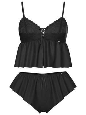 Black Satin and Lace Cami Set Lingerie at ASDA