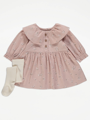 Pink Asda Dresses Baby Girl Pink Floral Corduroy Collared Dress