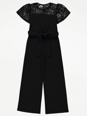 Black Lace Belted Jumpsuit Kids at ASDA