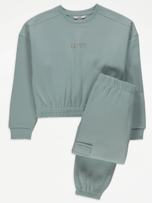 Sage Green Love Loungewear Outfit Kids at ASDA
