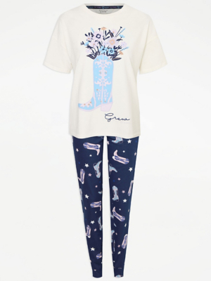 White Floral Cowboy Boot Pyjamas | Lingerie | George at ASDA