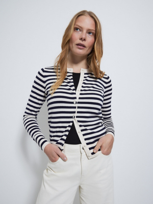 White Striped Button Up Cardigan Women at ASDA