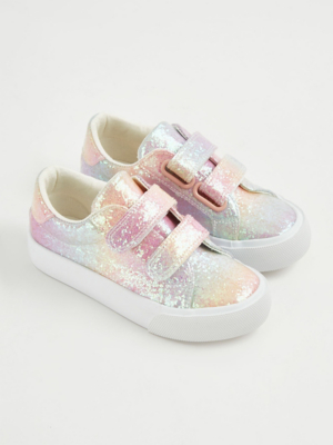 Girls Mermaid Glitter Trainers - 3D Tail Rainbow Sparkle Shoes With Easy Touch Strap
