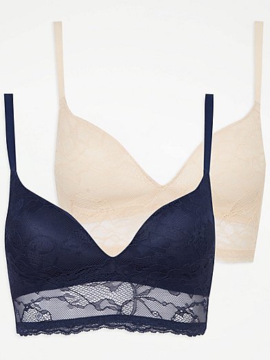 DD+ Striped Non Wired Comfort Bras 2 Pack, Lingerie