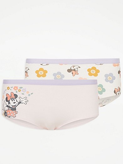 Disney Ladies Pack of 2 Minnie Mouse Cotton Underwear, Low Rise